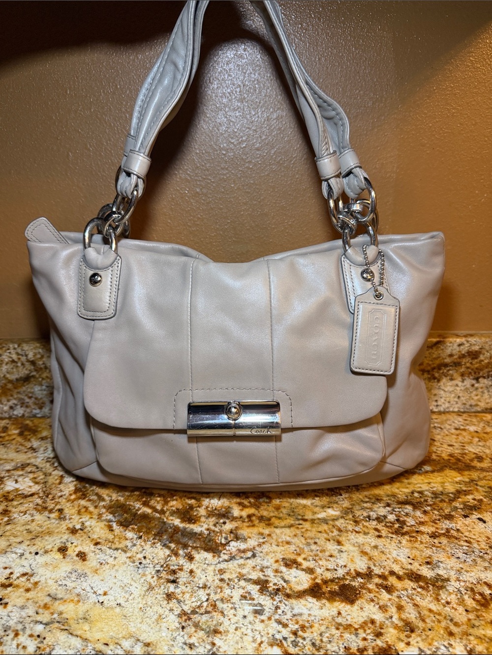 Coach Kristin Leather East West Hobo Tote Shoulder Bag Taupe Mushroom 16814